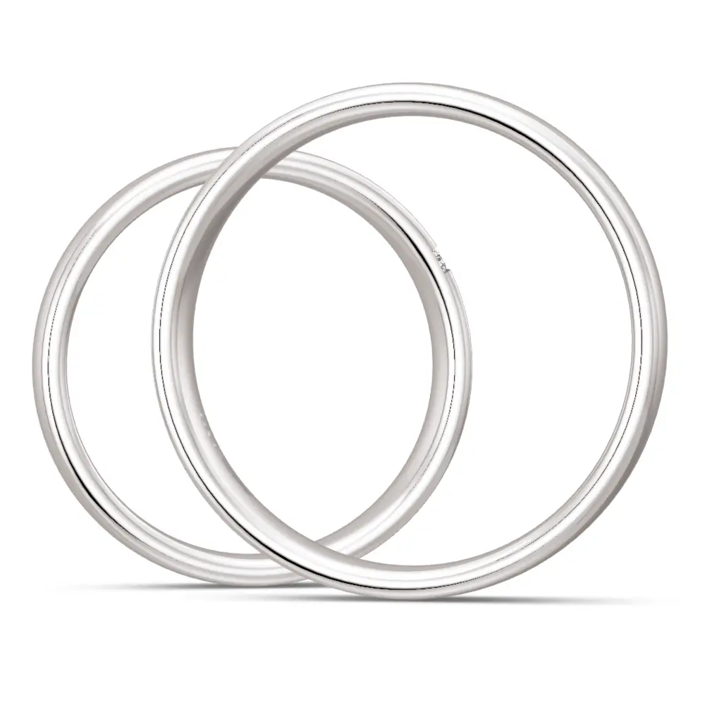 Polierte 925er Silber Trauringe mit 3 Labor Diamanten in Rille seitlich