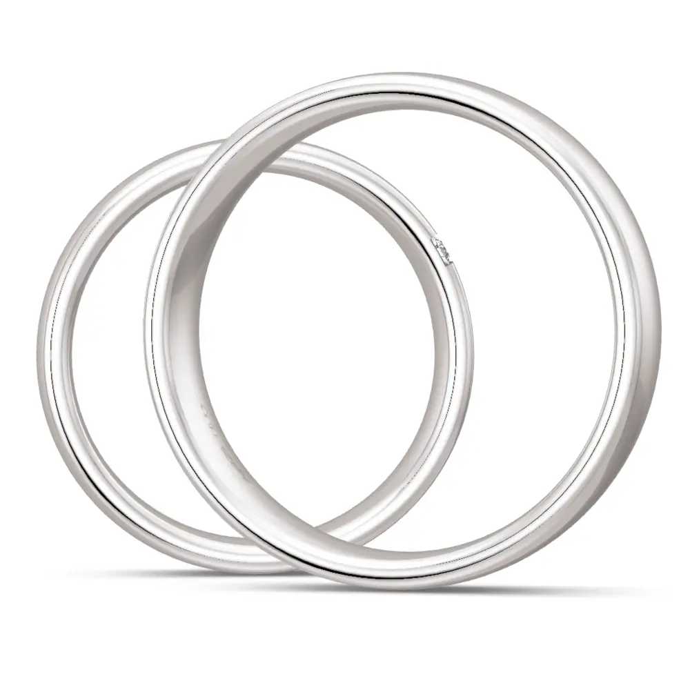 925er Silber Trauringe mit 3 Labor Diamanten in Rille seitlich