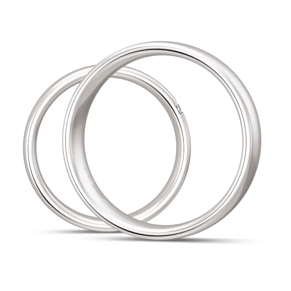 6 mm breite polierte Silber 925 Eheringe mit drei Diamanten in Vertiefung seitlich