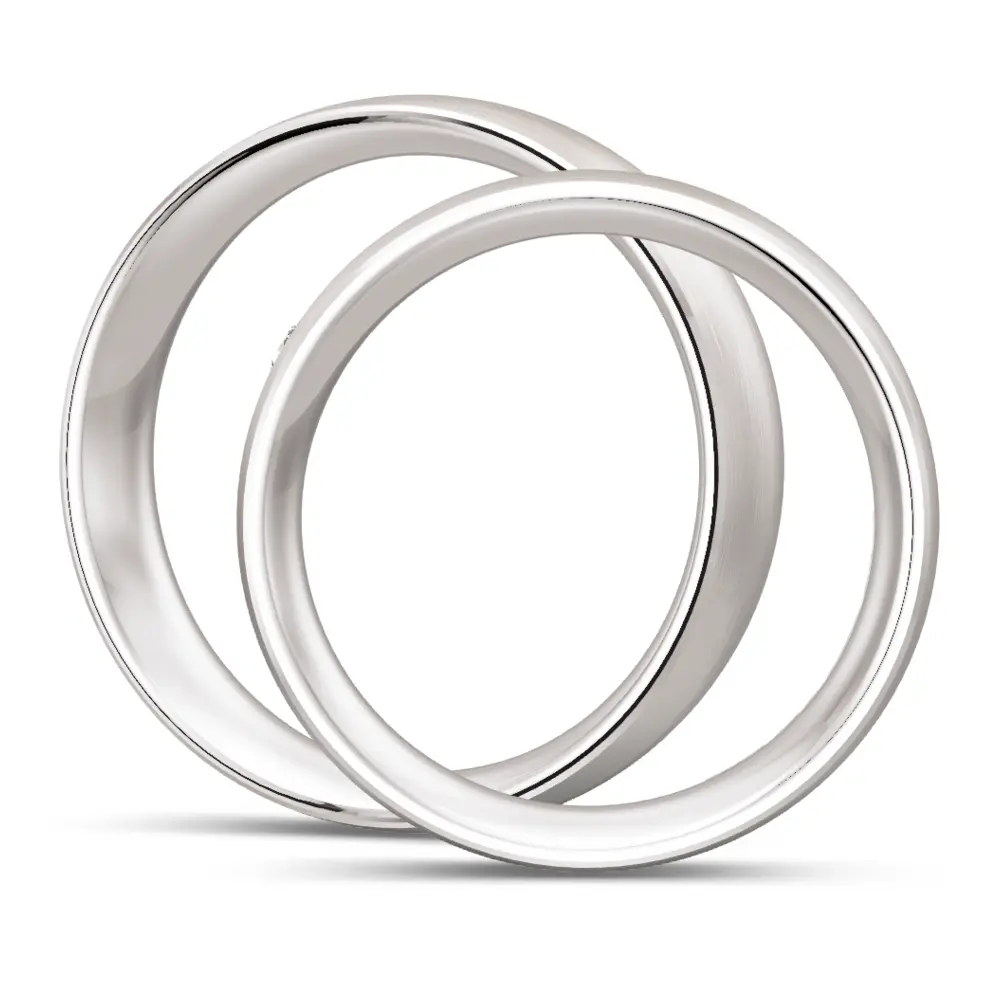 Trauringe aus mattem 925er Silber mit Labor Diamanten in elliptischer Rille seitlich