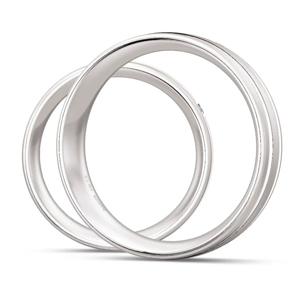 Breite Silber 925 Trauringe mit Labor Diamanten und zwei Rillen seitlich