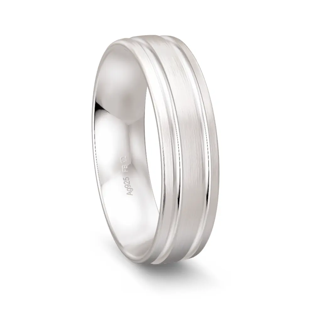 Breiter Silber 925 Trauring mit zwei Rillen