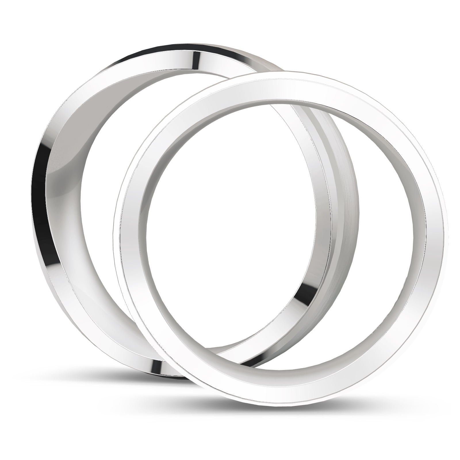 Trauringe aus Silber 925 platiniert mit poliertem Rand und Diamant in Seitenansicht
