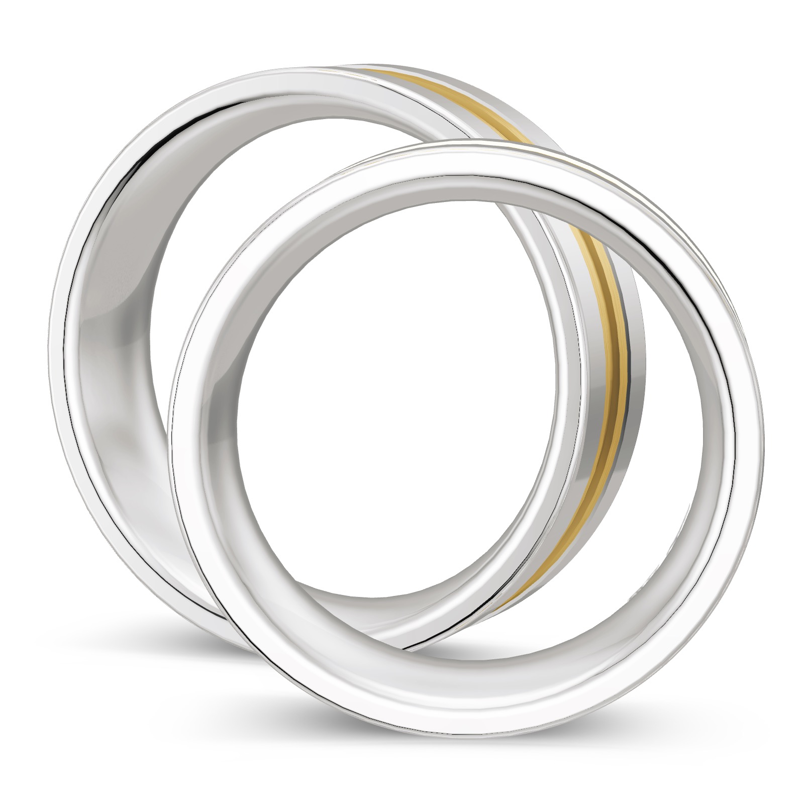 Trauringe aus Silber 925 platiniert mit 14K Gelbgold und Diamanten in Seitenansicht