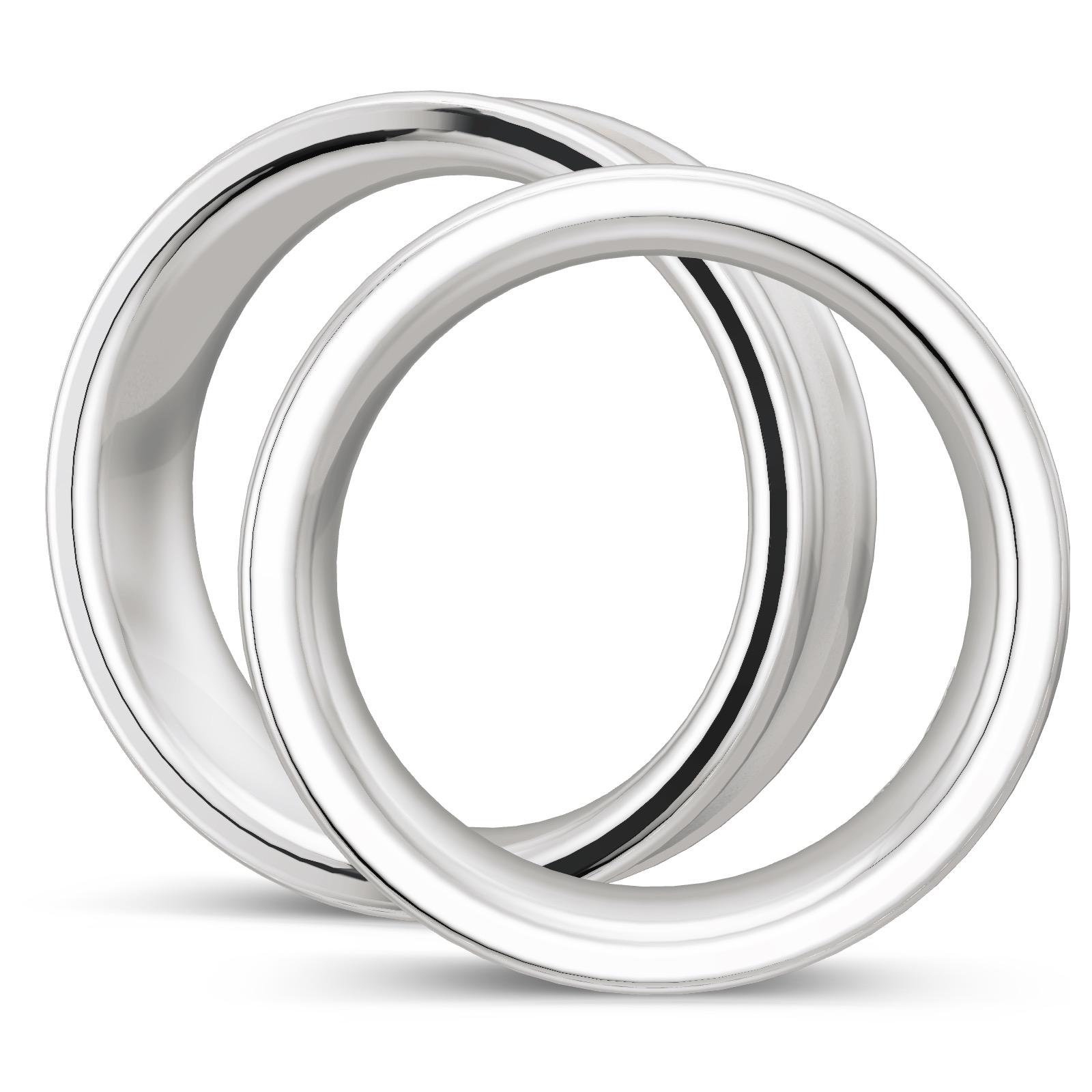 Trauringe aus platiniertem Silber 925 in konkaver Form matt mit Diamanten in Seitenansicht