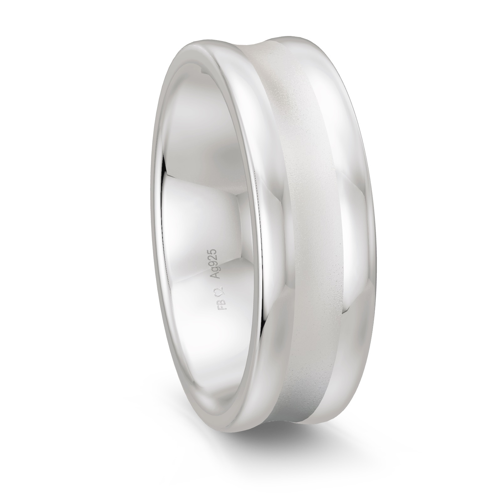 Trauring aus platiniertem Silber 925 in konkaver Form matt
