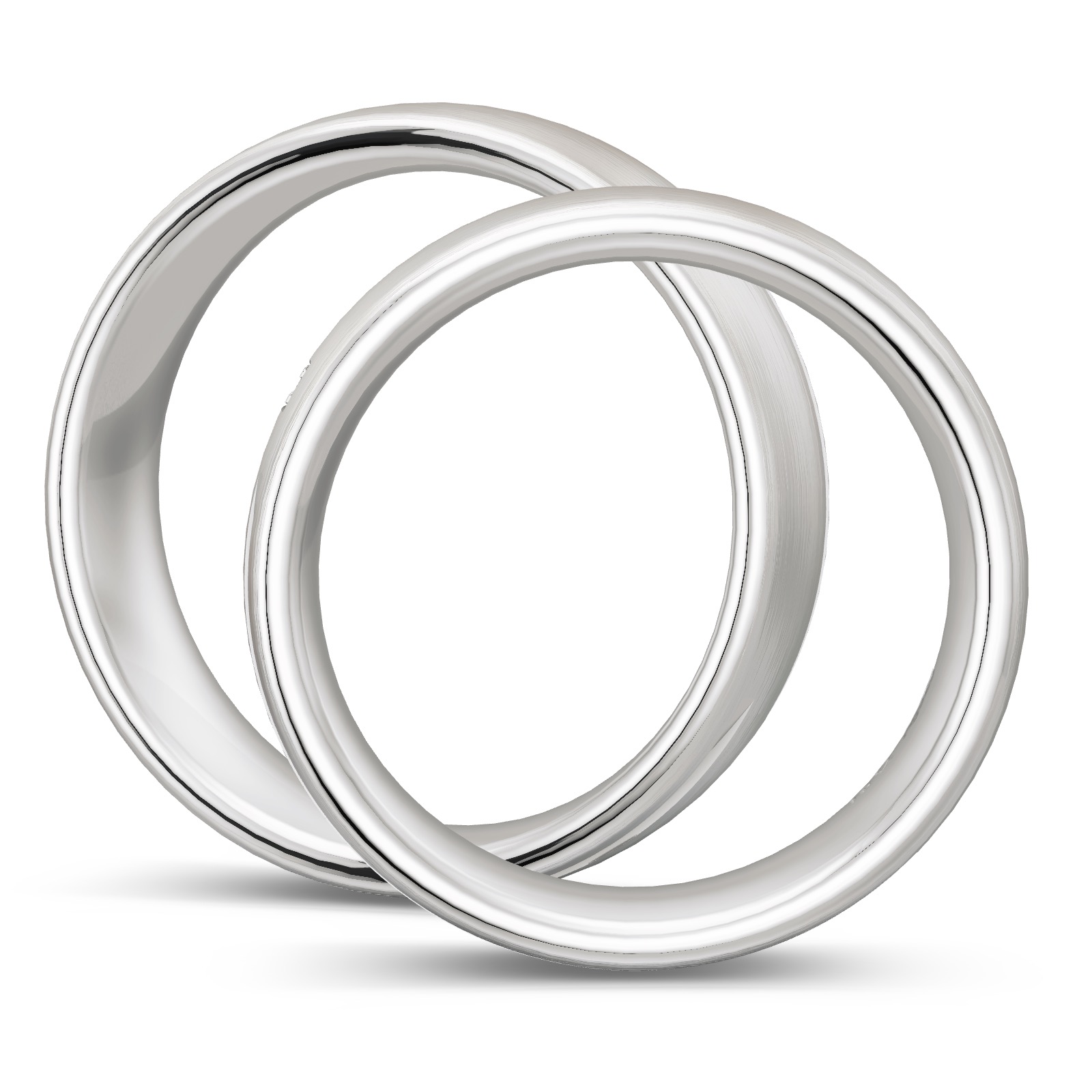 Eheringe aus platiniertem Silber 925 mit zwei Diamanten und Rillen in Seitenansicht