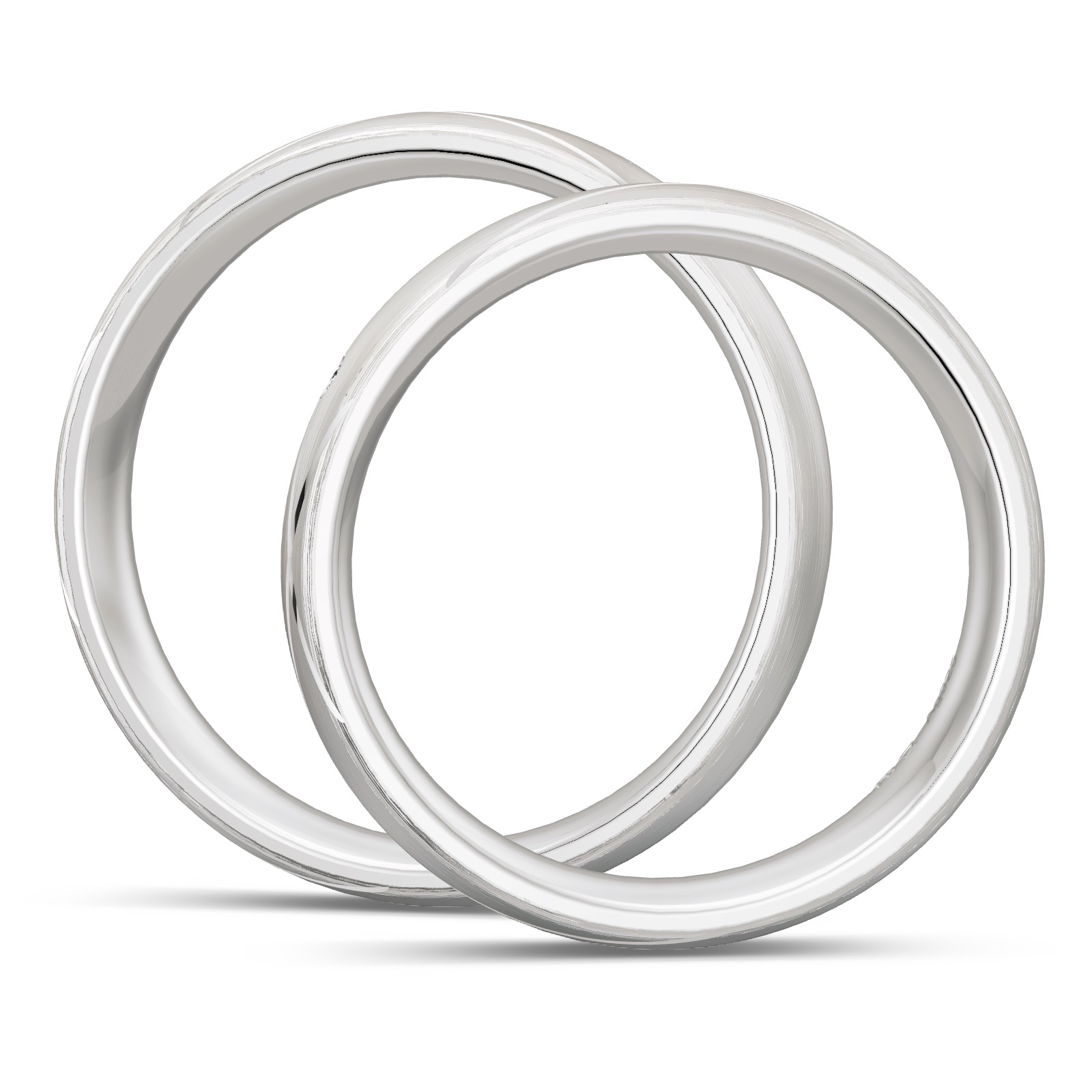 Eheringe aus Silber 925 platiniert mit kreuzverlaufenden Rillen und Diamanten in Seitenansicht