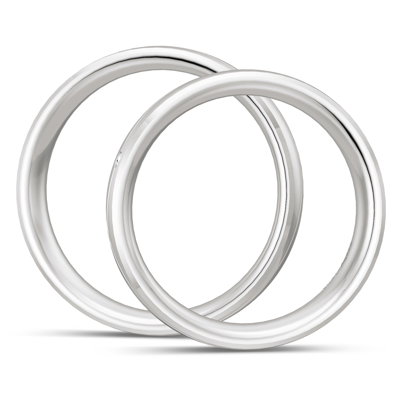 Eheringe aus platiniertem Silber 925 mit Rillenmuster und zwei Diamanten in Seitenansicht