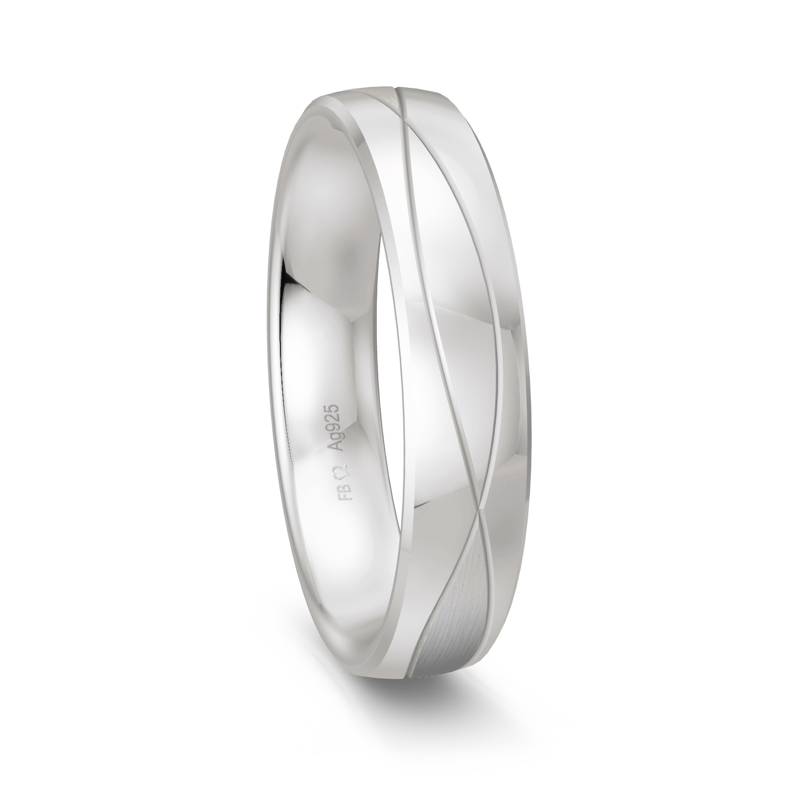 Ehering aus platiniertem Silber 925 mit Rillenmuster und