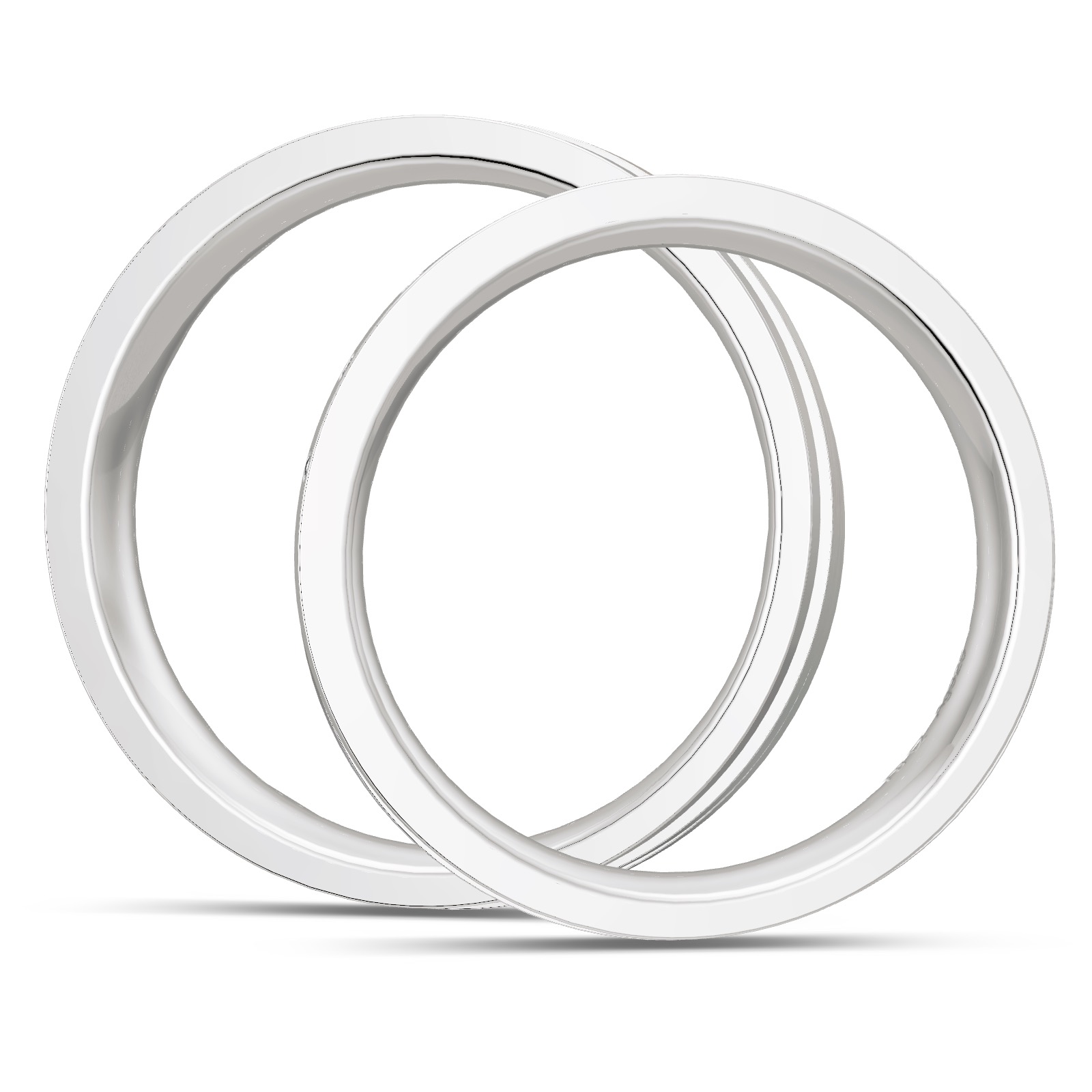 Trauringe aus Silber 925 platiniert mit drei Diamanten und Streifenmuster in Seitenansicht