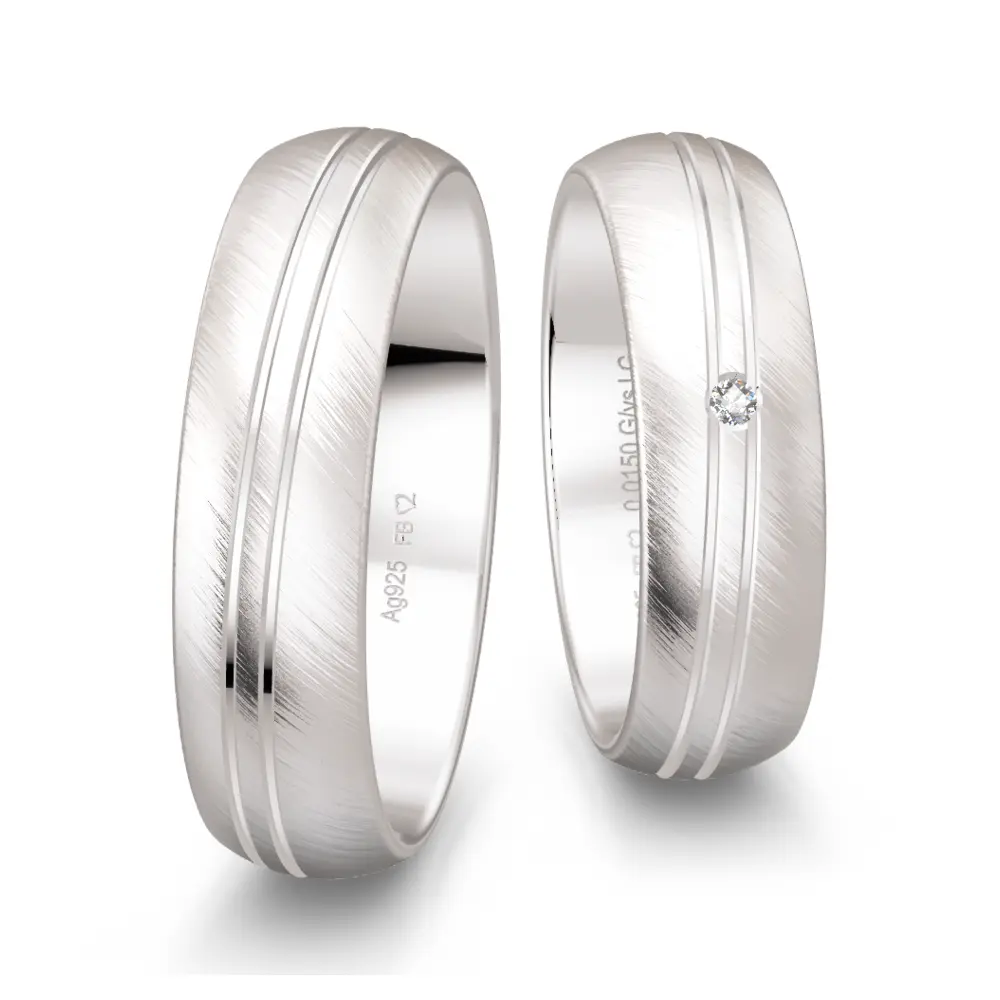 Quermatte Trauringe aus Silber 925 mit Labor Diamanten