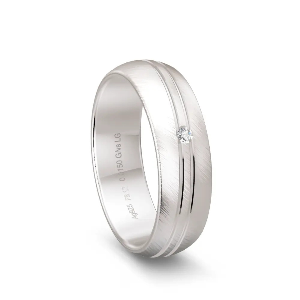 Quermatter Trauring aus Silber 925 mit Labor Diamanten