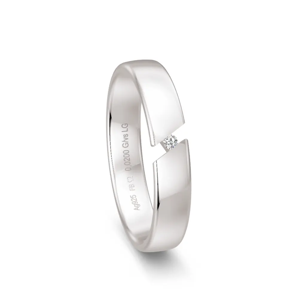 Schmaler Trauring aus Silber 925 mit Labor Diamanten in Spannfassung und Polierung