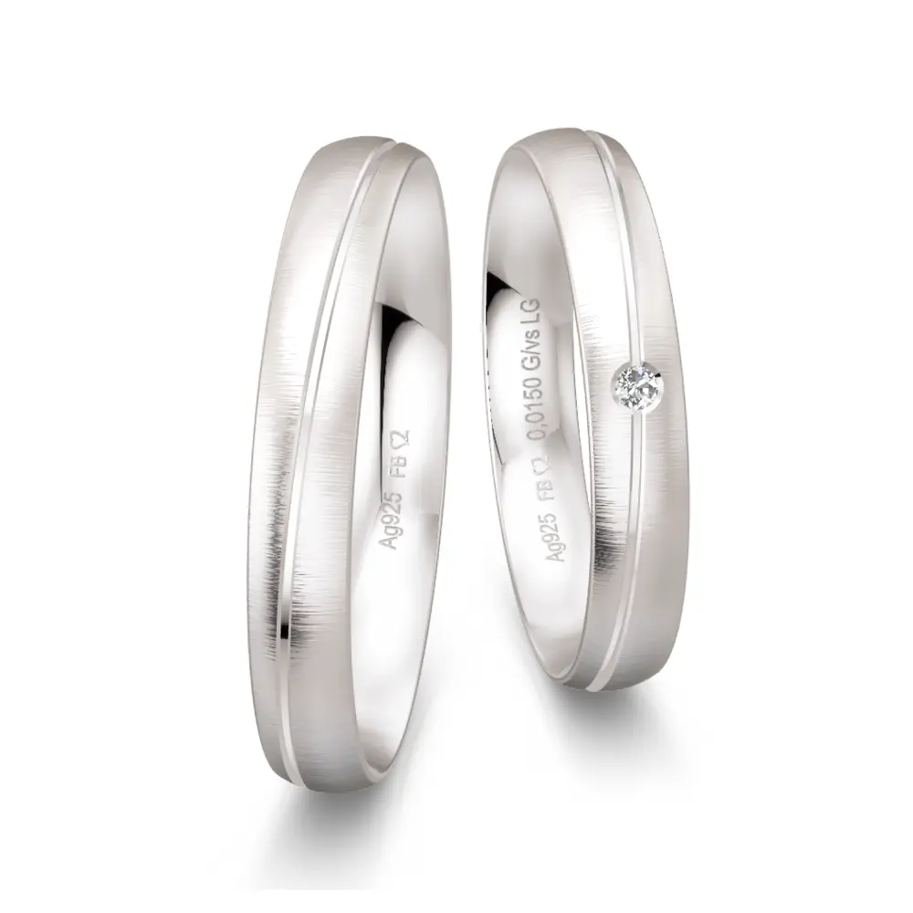 Quermatte Trauringe aus Silber 925 mit Labor Diamanten