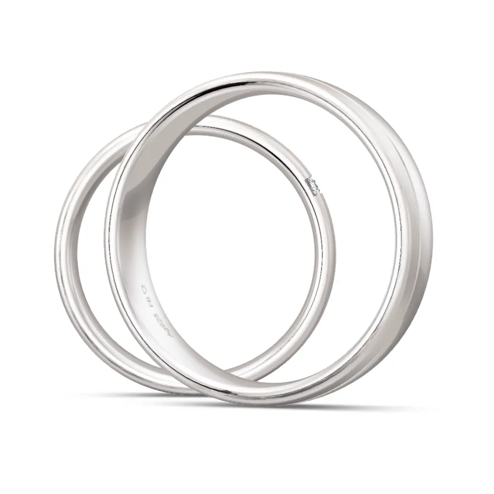 Silber 925 Eheringe mit Polierung und mattem Streifen und 3 Diamanten seitlich