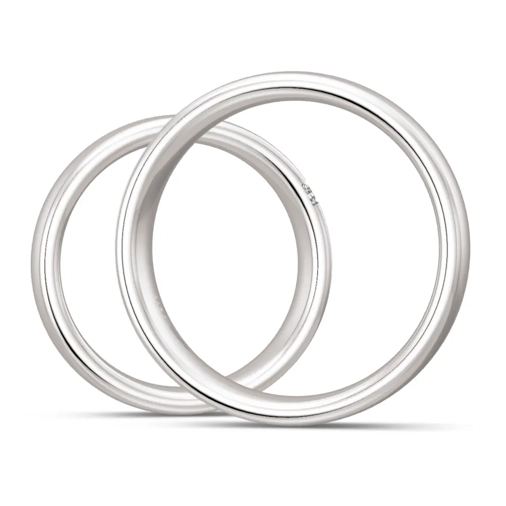 Breite Silber 925 Eheringe mit polierter Oberfläche und drei Diamanten seitlich