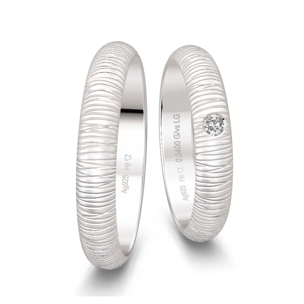 strukturierte 925er Silber Trauringe mit einzelnem Labor Diamanten