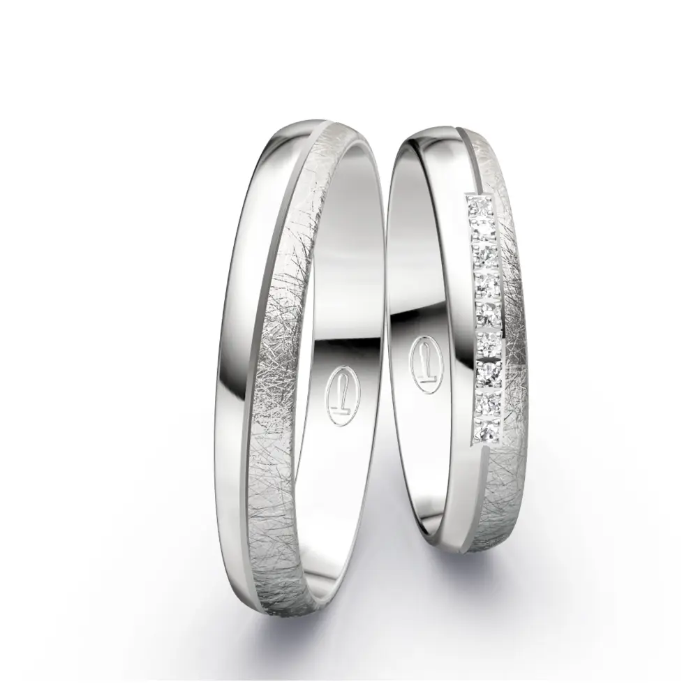 Halb polierte halb eismatte Silber 925 Eheringe mit 9 Diamanten