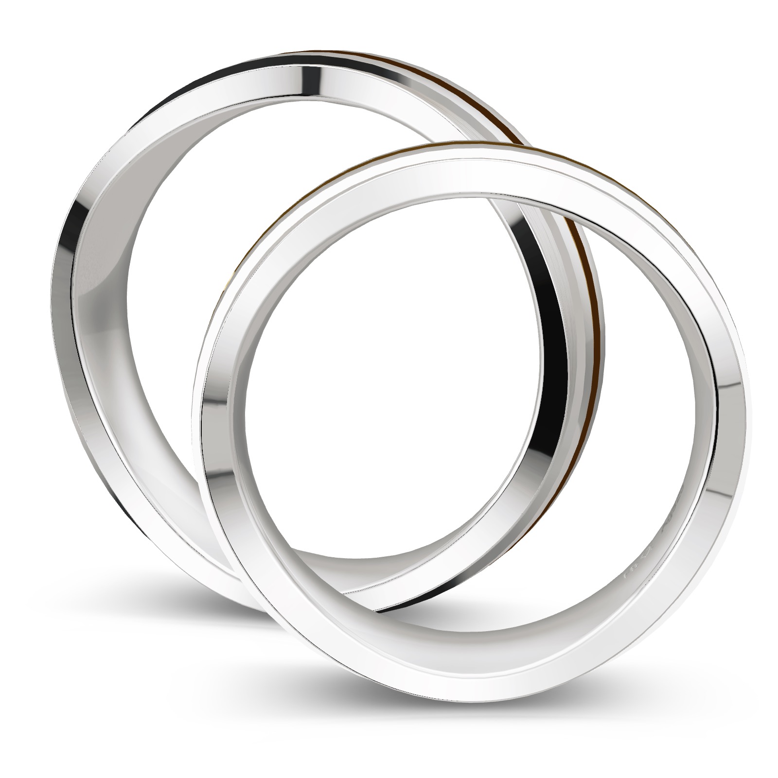 Eheringe aus platiniertem Silber 925 mit Diamanten und 14K Gelbgold in Seitenansicht