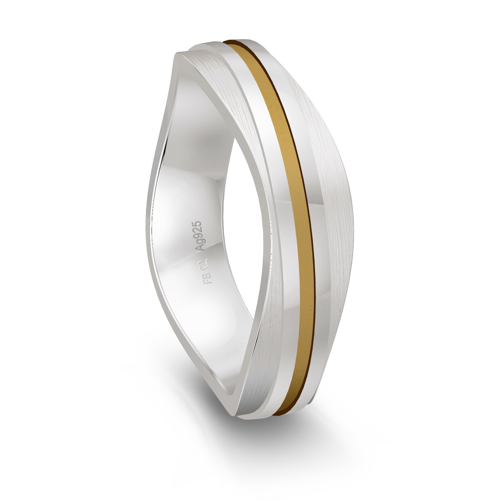 Ehering aus platiniertem Silber 925 mit 14K Gelbgold