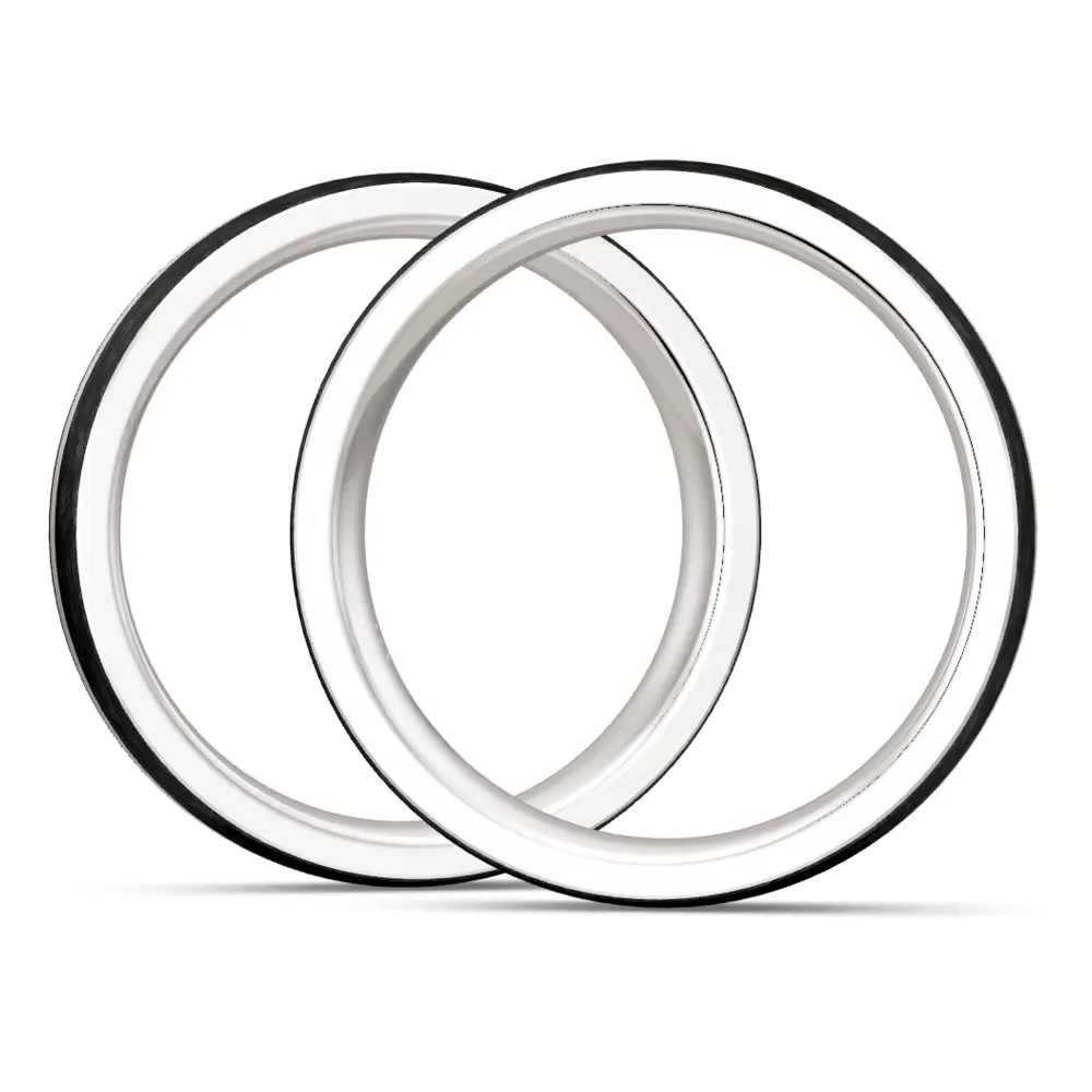 Silber 925er Trauringe mit zwei Carbonstreifen seitlich