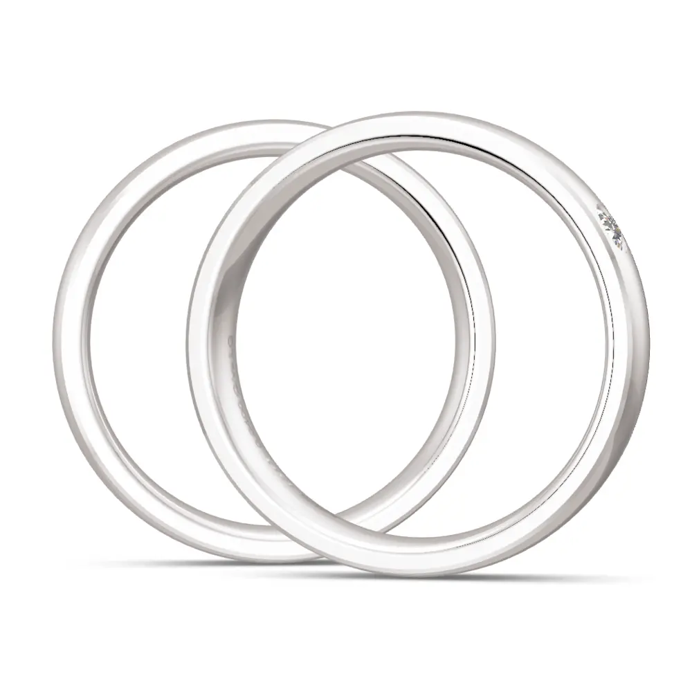 polierte Silber 925er Trauringe mit Carbonstreifen und 0,04 Karat Labor Diamanten seitlich