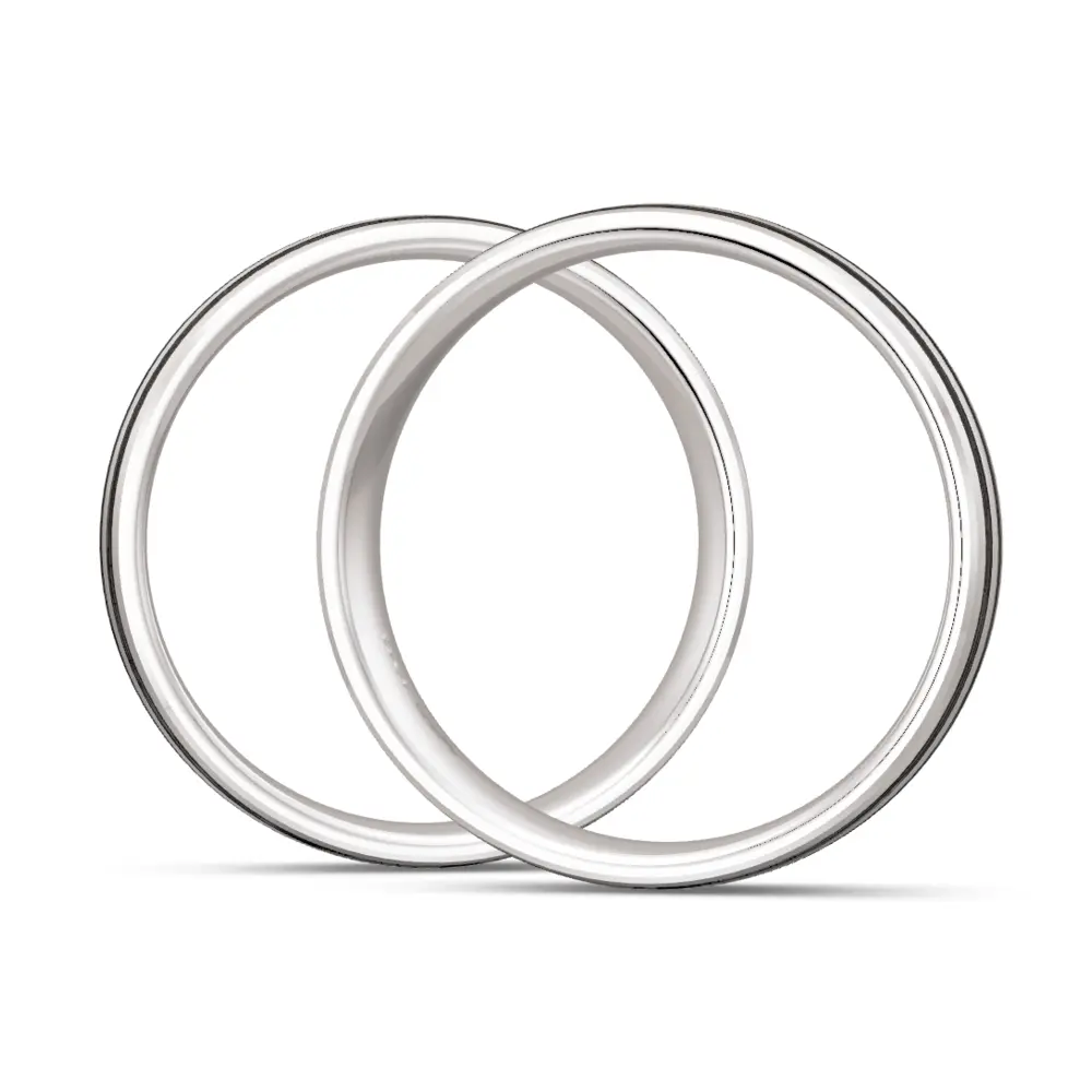 Matte Silber 925er Trauringe mit drei parallelen Carbonstreifen seitlich