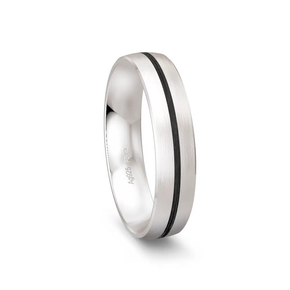 matter Silber 925er Trauring mit Carbonstreifen