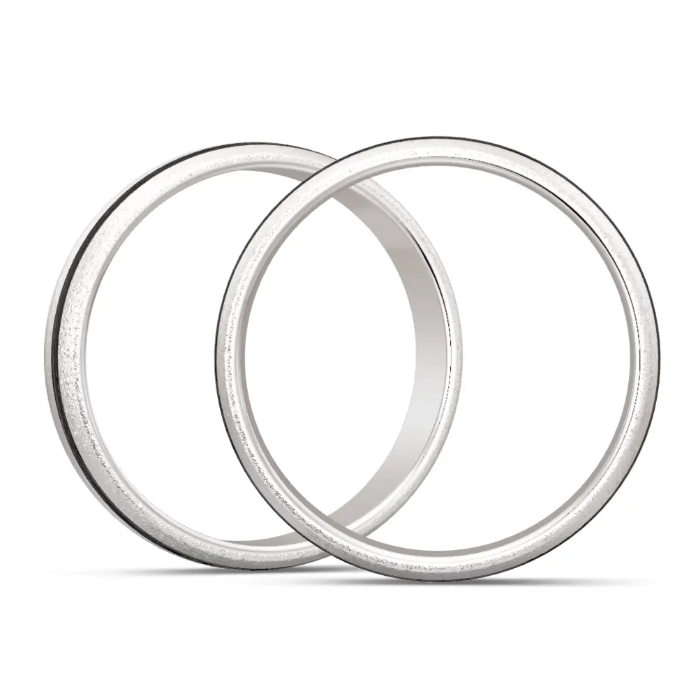 Silber 925er und Carbon Trauringe mit Labor-Diamanten und Sandmattierung seitlich