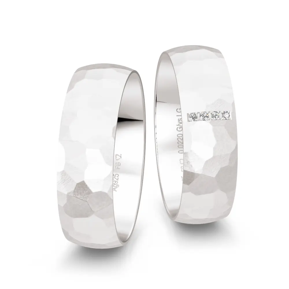 Breite markante 925er Silber Trauringe mit 4 Labor-Diamanten