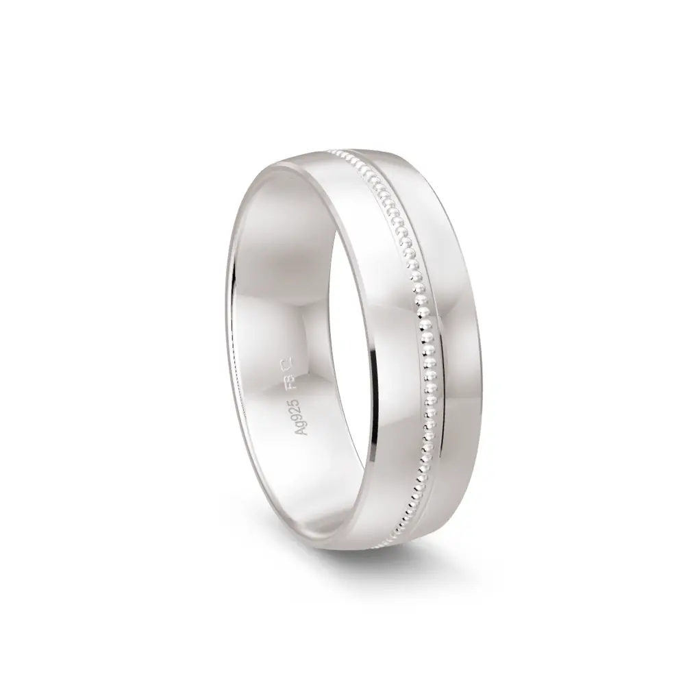 Breiter 925er Silber Trauring mit Polierung und Millgriff