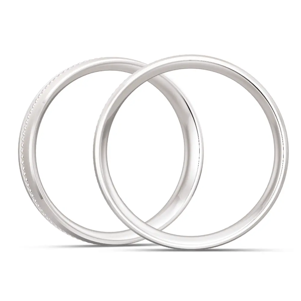 Sandmatte 925er Silber Trauringe mit mittigem Millgriff Design und Labor-Diamanten seitlich