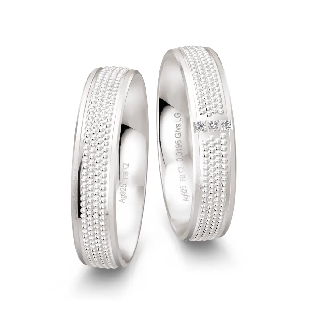 Sandmatte 925er Silber Trauringe mit Labor-Diamanten und Millgriff