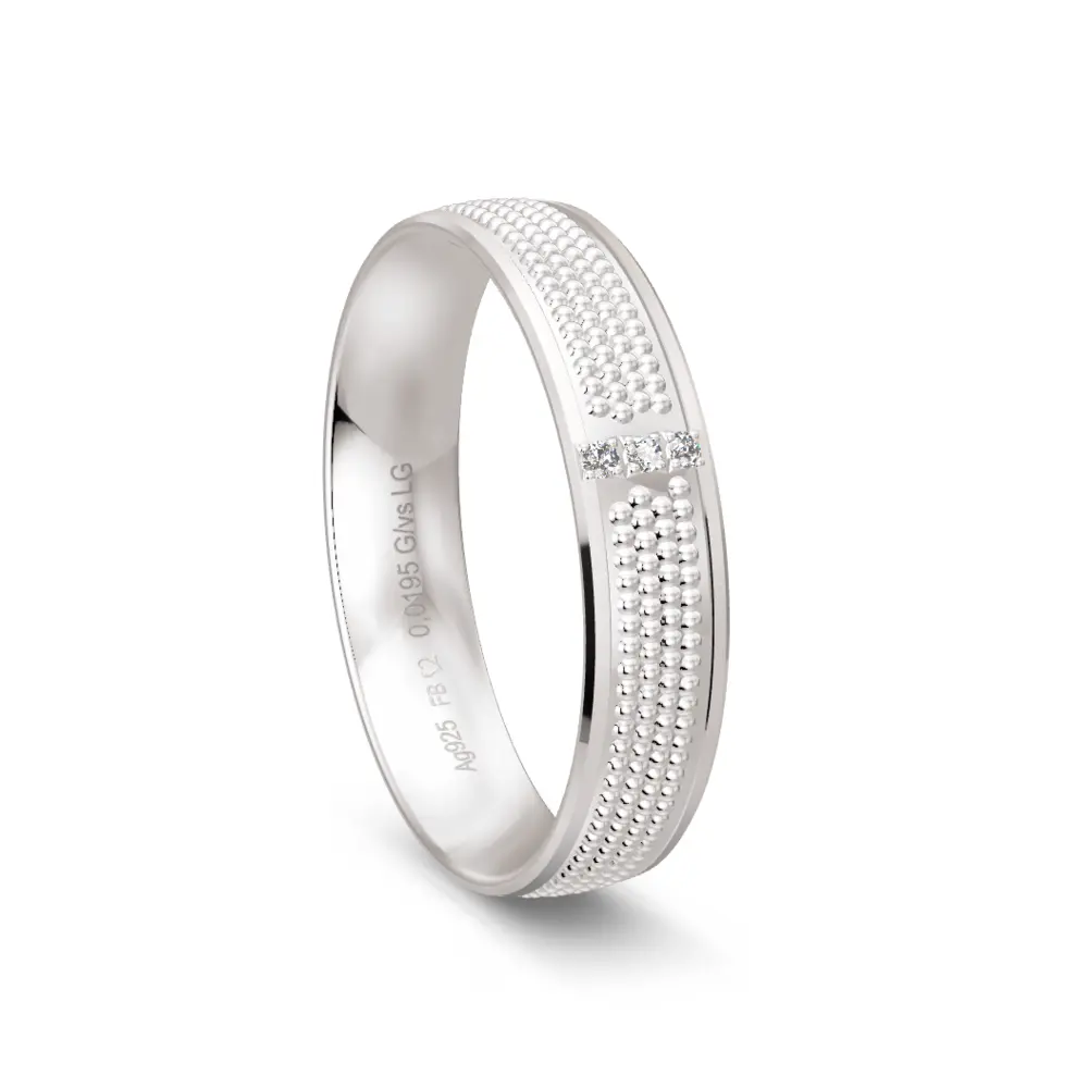 Sandmatter 925er Silber Trauring mit Labor-Diamanten und Millgriff