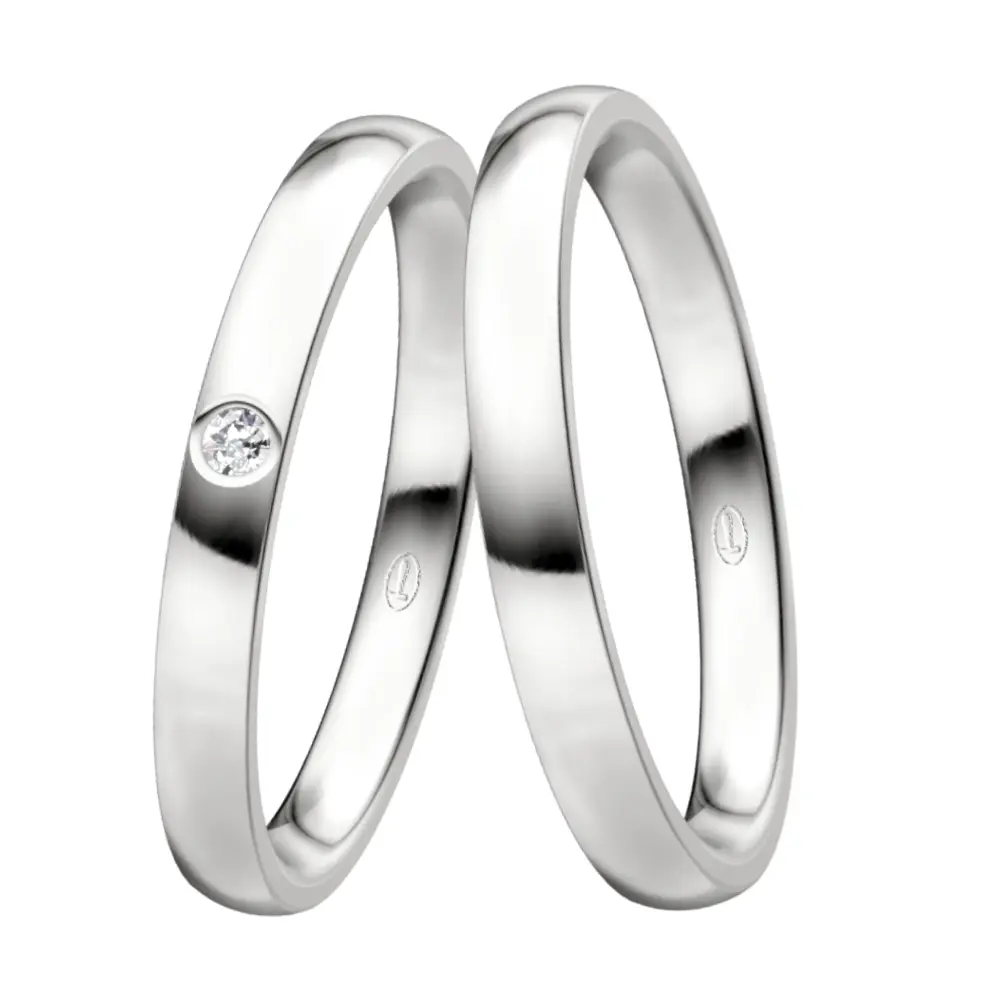 Eheringe aus poliertem Silber 925 mit Diamanten in 2,5 mm Breite