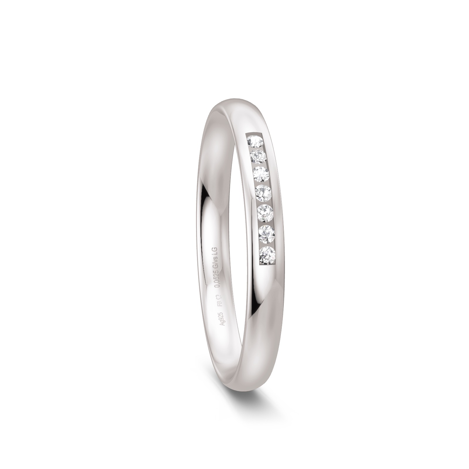 Ehering aus Silber 925 mit 7 Diamanten und Polierung