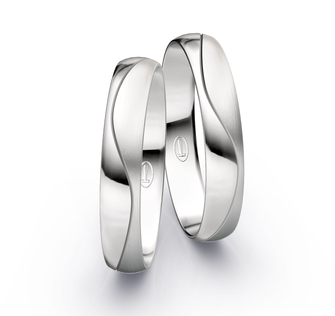 Silber 925 Eheringe mit zwei Oberflächen und geschwungener Rille