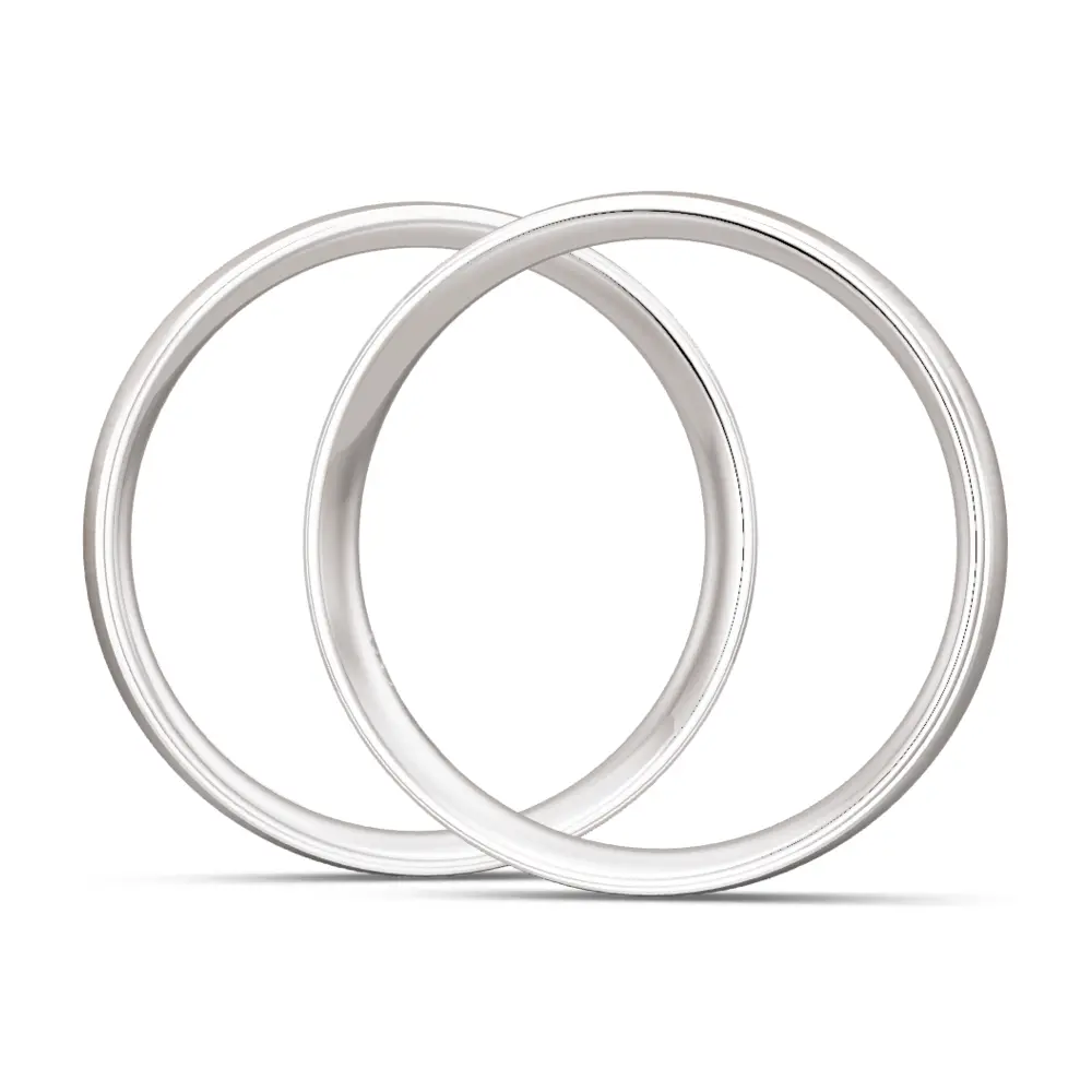 925er Silber Trauringe mit abgestuften Rändern und drei weißen Labor-Diamanten seitlich