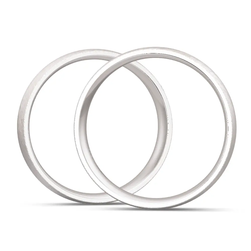 Breite 925er Silber Trauringe mit drei Labor-Diamanten und Quermattierung seitlich