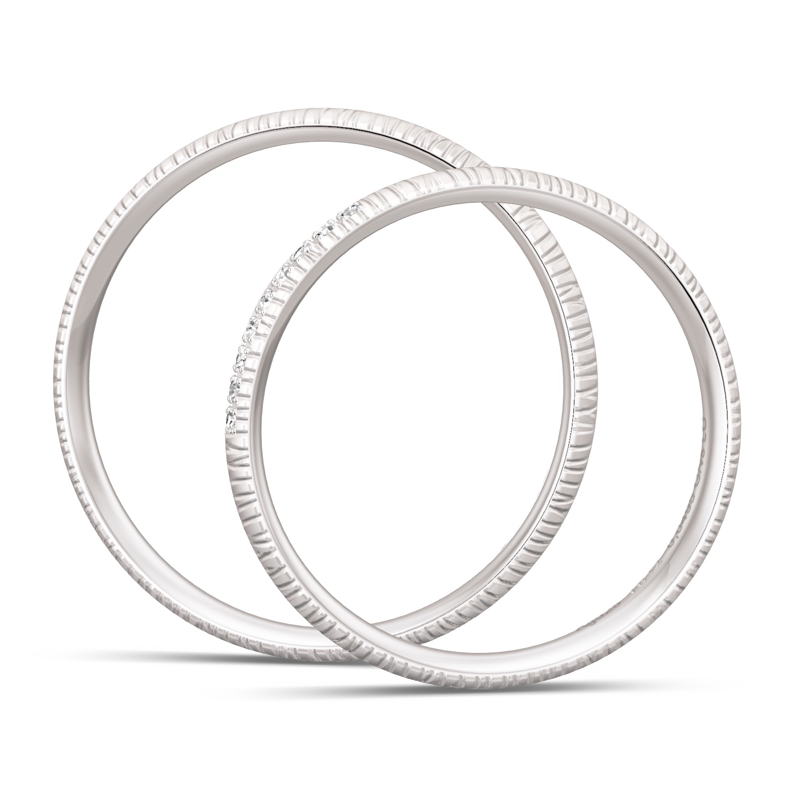 Silber 925 Eheringe in Rillen-Design mit 9 Labor-Diamanten in Seitenansicht