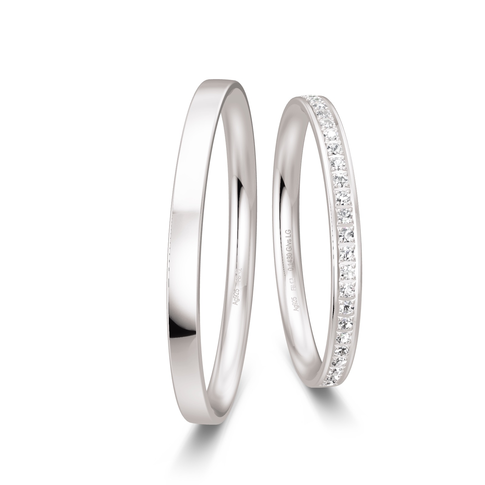 Eheringe aus Silber 925 mit 26 Diamanten und Polierung