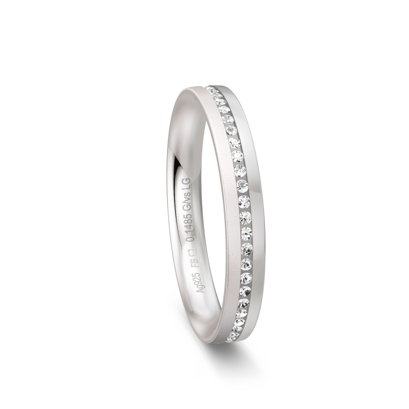 Ehering aus Silber in Mattierung und Polierung mit Diamantenband