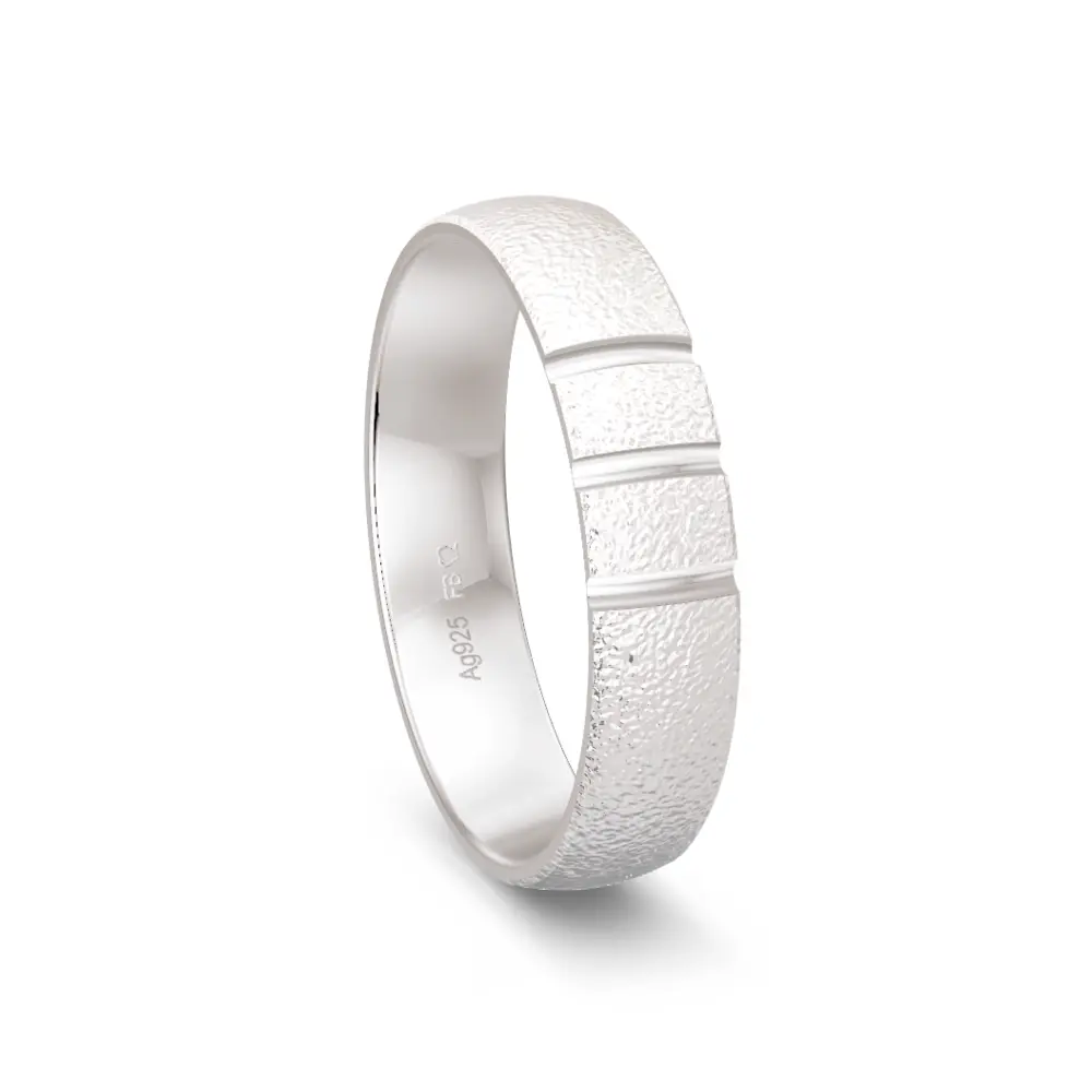 925er Silber Trauring mit polierter Strukturierung