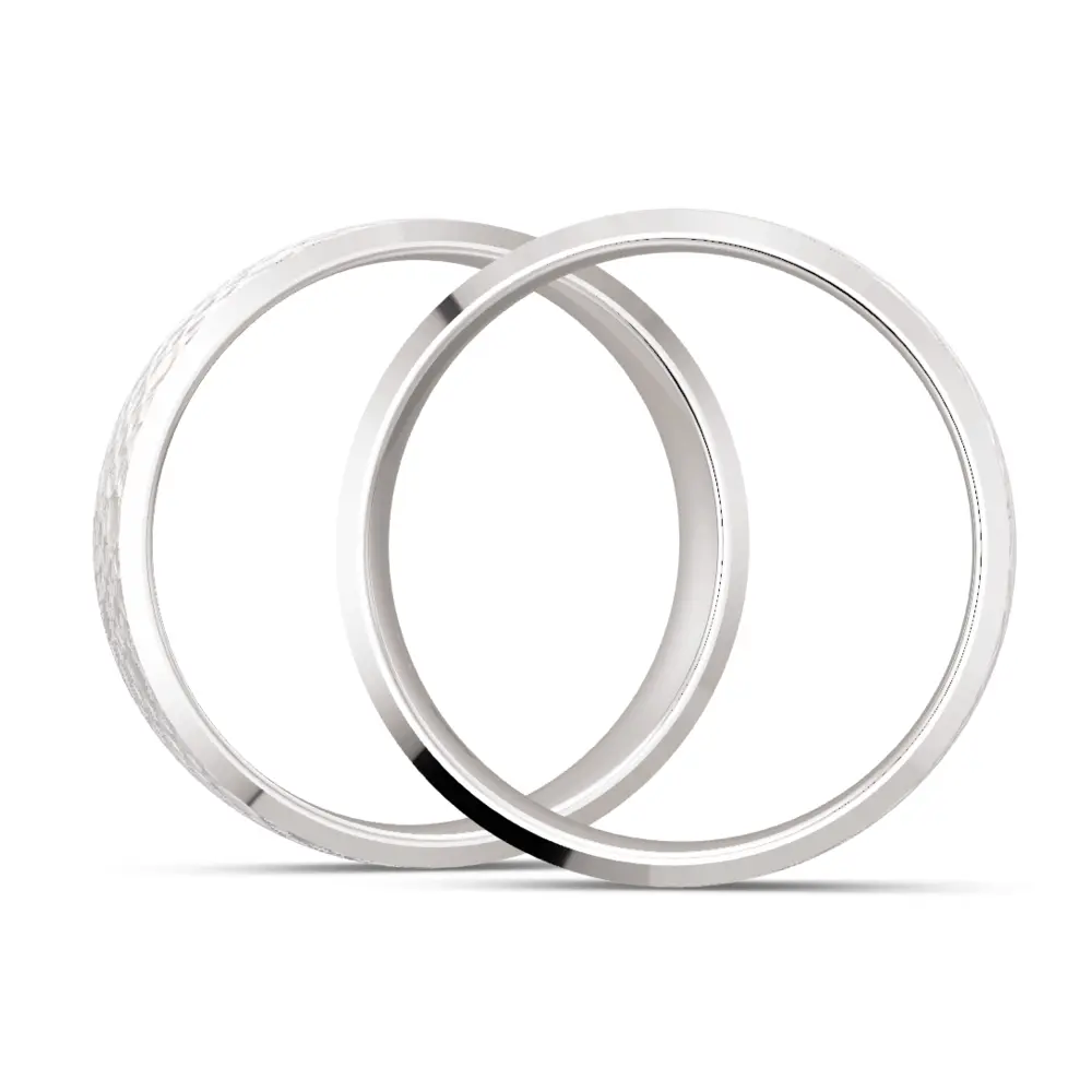 Strukturierte 925er Silber Trauringe mit zwei Labor-Diamanten außen flach seitlich