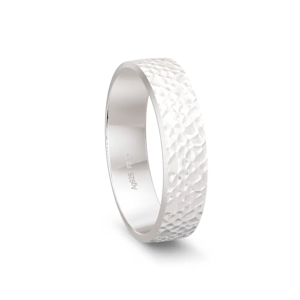 Strukturierter 925er Silber Trauring außen flach