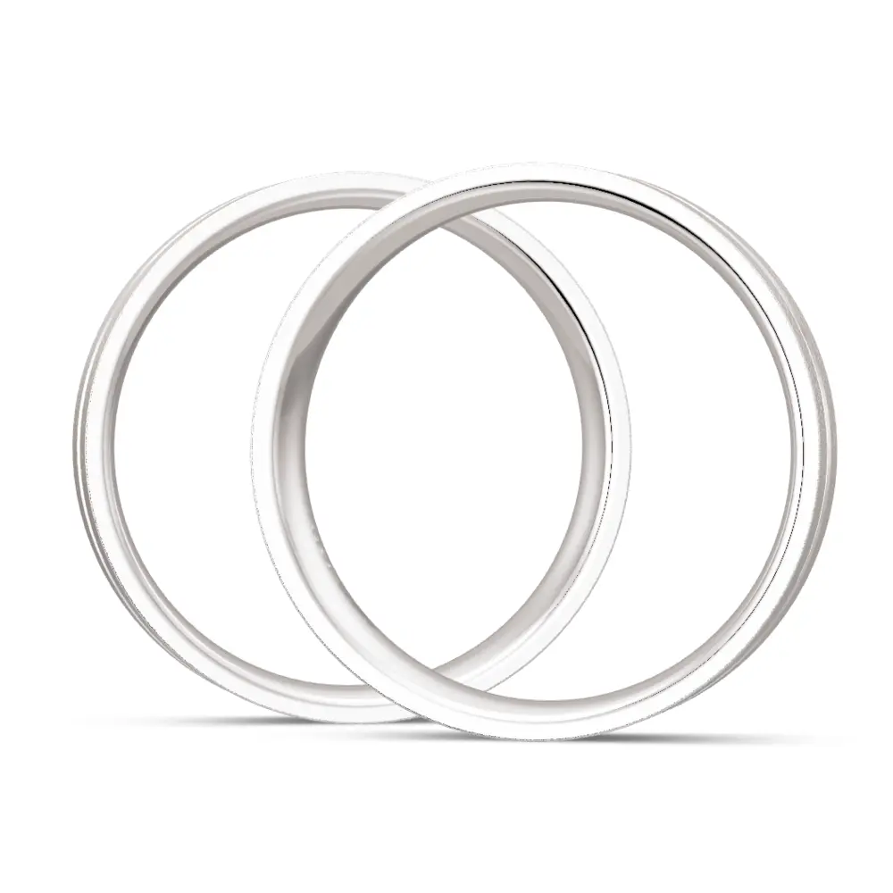 Matte 925er Silber Trauringe mit 7 Labor-Diamanten und breiter Rille seitlich