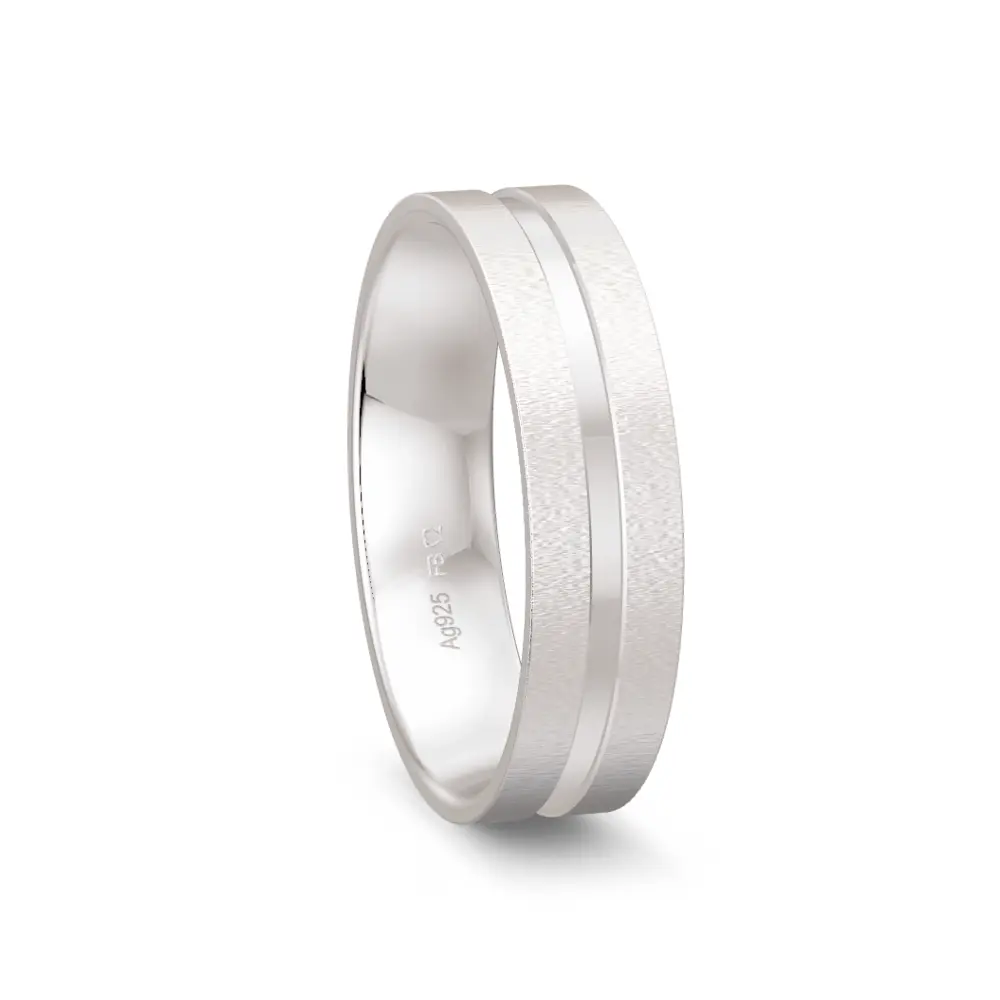 Matter 925er Silber Trauring mit breiter Rille