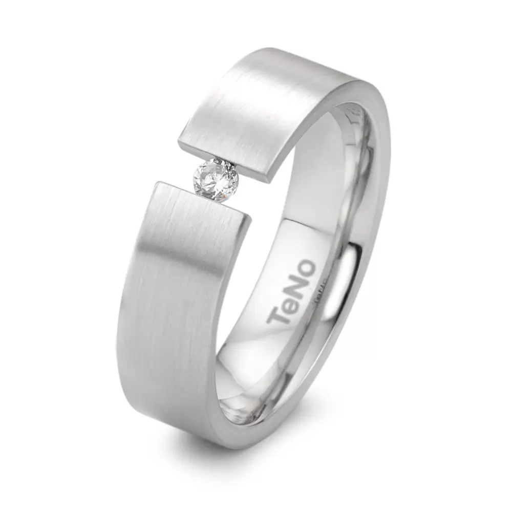 Edelstahl Ehering mit Längsmattierung und 0,06 Karat Diamanten in Spannfassung