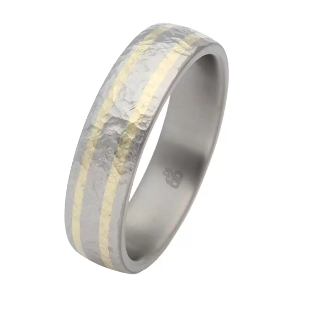 Titan&Gelbgold Ehering in Hammerschlag Design